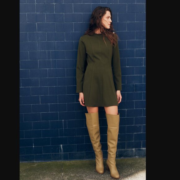 NWT ZARA GOLDEN BUTTON SHOULDER SHORT DRESS KHAKI - Picture 1 of 6
